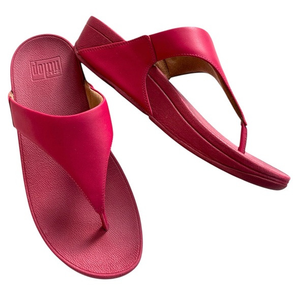 EUC FitFlop Leather Lulu Thong Sandals Redberry 9 - Picture 1 of 10